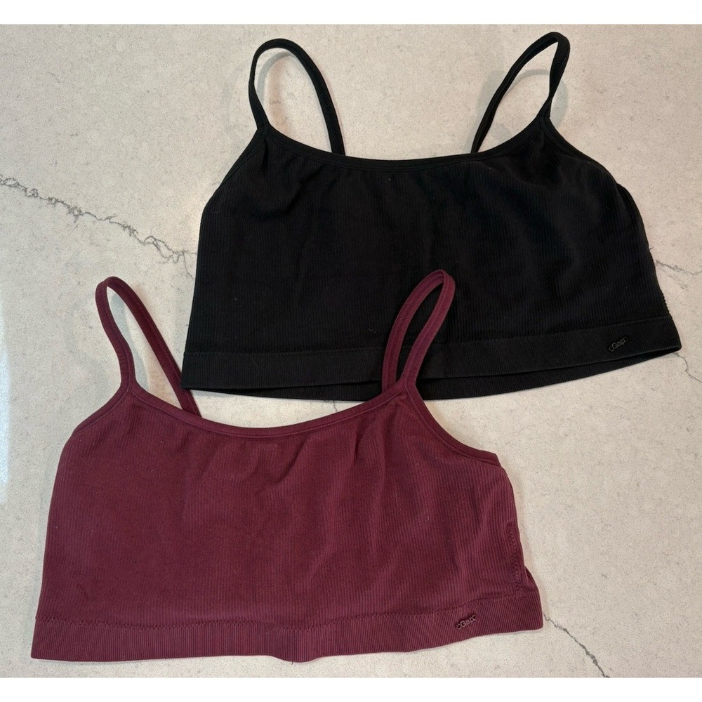 Lot of 2 GapBody Original Ribbed Seamless Bralettes XL Black Burgundy Cami Bra